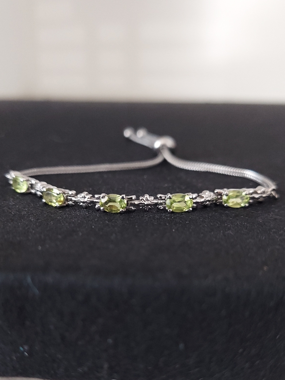 Silver Bracelet with Peridot Green Stones